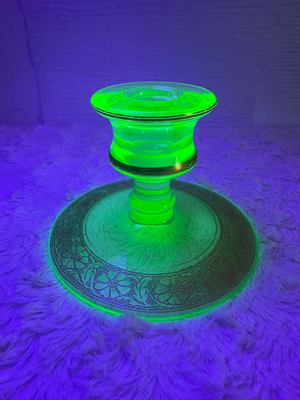 Vintage Uranium Green Glass With Gold Detailing Candle Stick